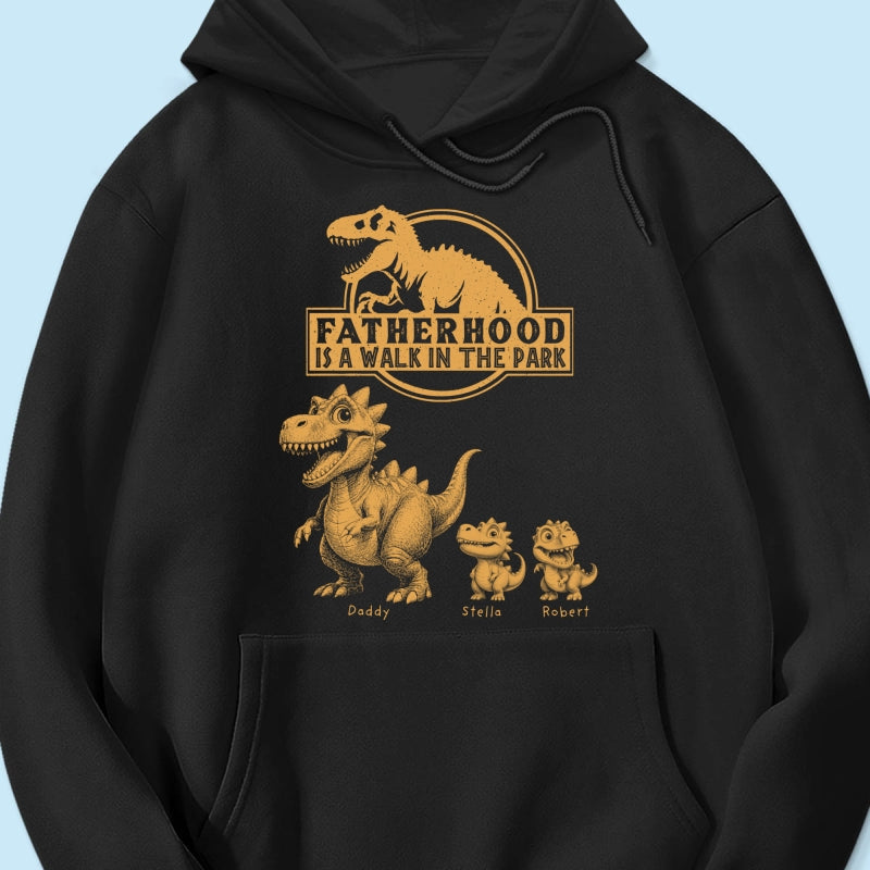 Retro Yellow Vintage Fatherhood Is A Walk In The Park Dinosaurs - Personalized Shirt - Funny Father's Day Gift For Dad, Husband