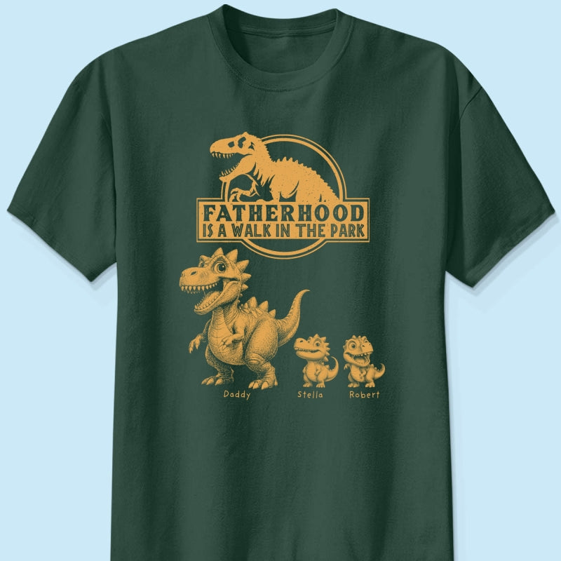 Retro Yellow Vintage Fatherhood Is A Walk In The Park Dinosaurs - Personalized Shirt - Funny Father's Day Gift For Dad, Husband