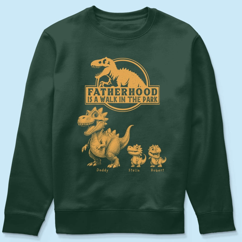 Retro Yellow Vintage Fatherhood Is A Walk In The Park Dinosaurs - Personalized Shirt - Funny Father's Day Gift For Dad, Husband