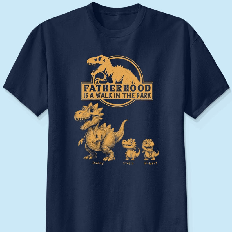Retro Yellow Vintage Fatherhood Is A Walk In The Park Dinosaurs - Personalized Shirt - Funny Father's Day Gift For Dad, Husband