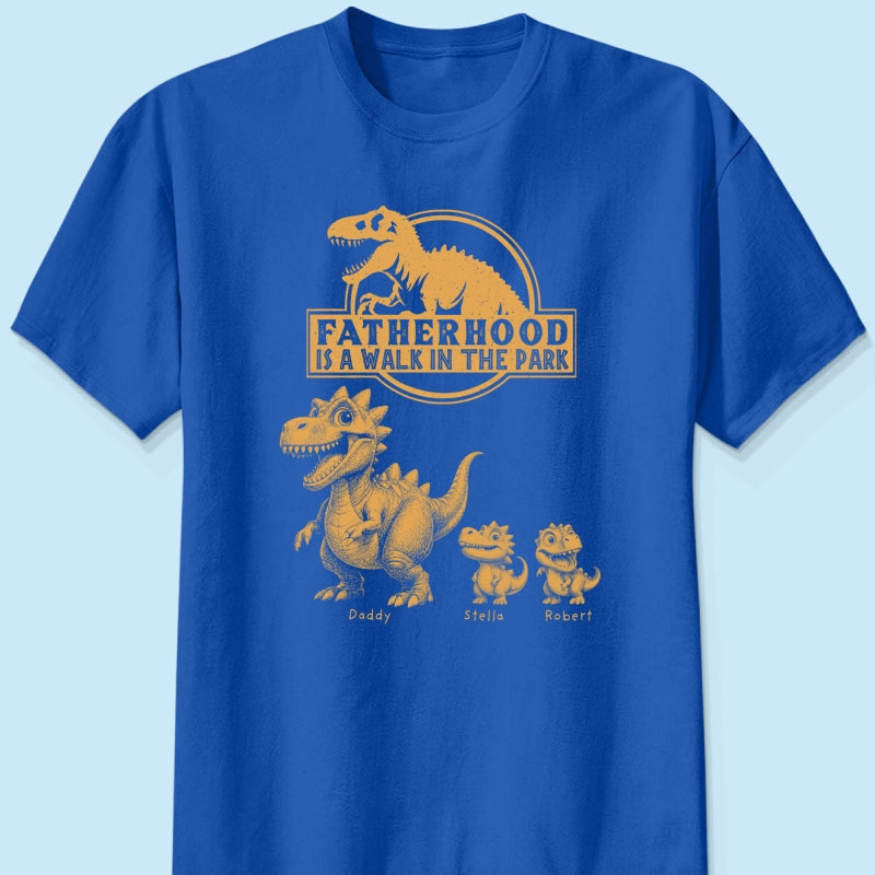 Retro Yellow Vintage Fatherhood Is A Walk In The Park Dinosaurs - Personalized Shirt - Funny Father's Day Gift For Dad, Husband