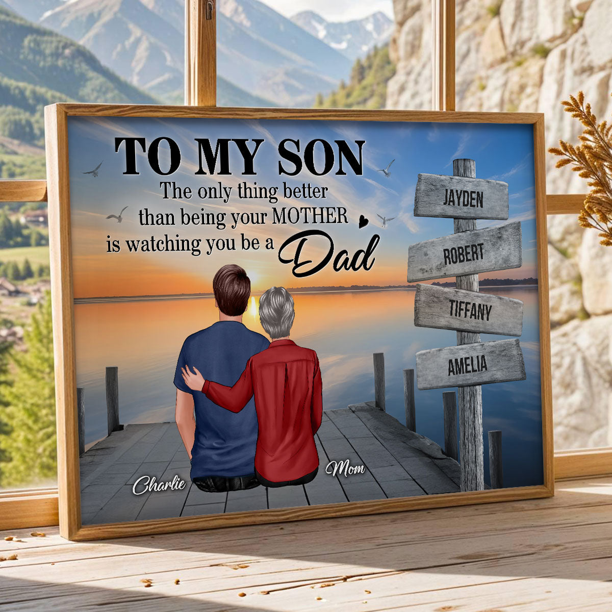 Family Sign Posts Custom Names To My Son - Personalized Poster - Father's Day Gift For Son