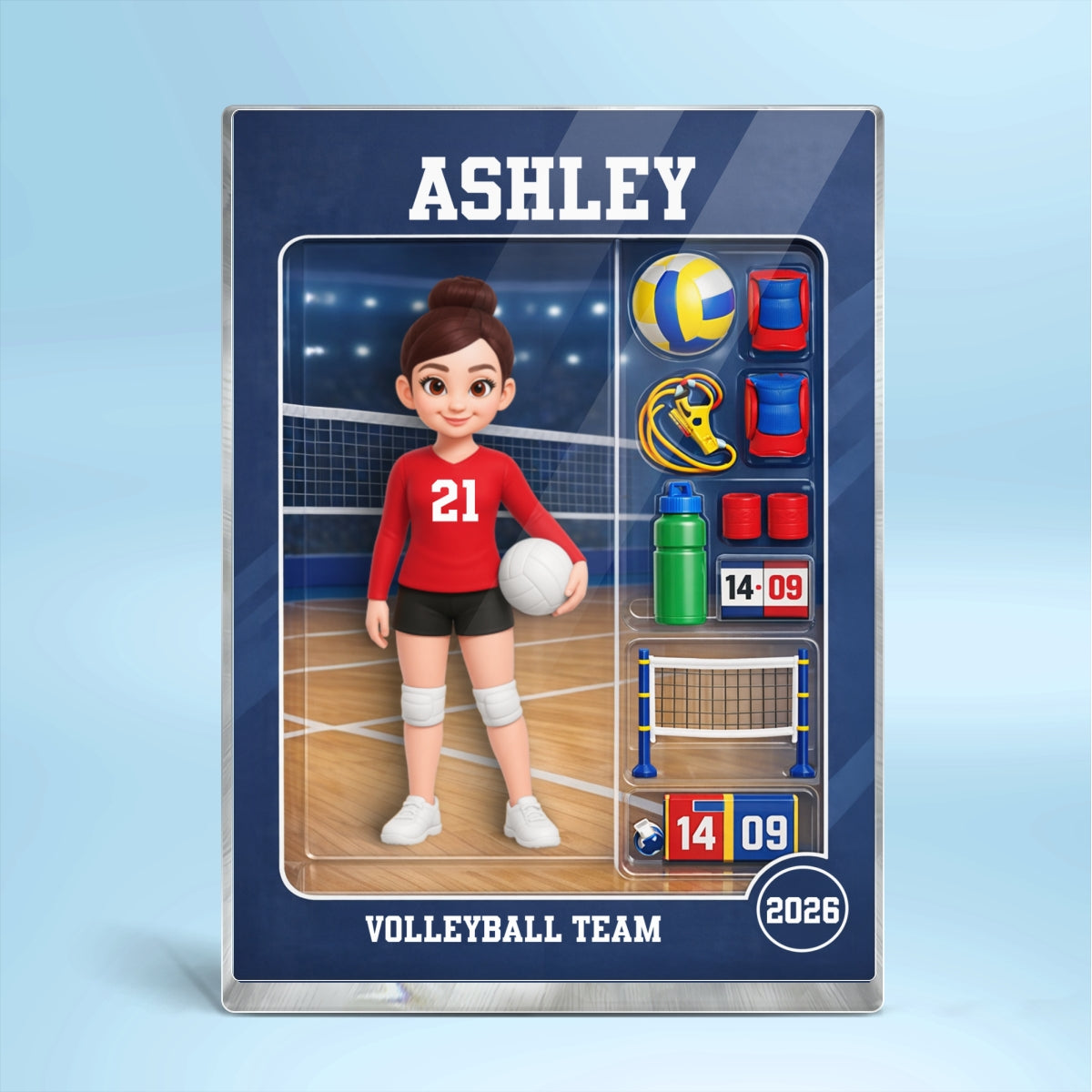 Volleyball Girl Action Figure - Personalized Acrylic Block Plaque - Unique Gift For Daughter, Granddaughter