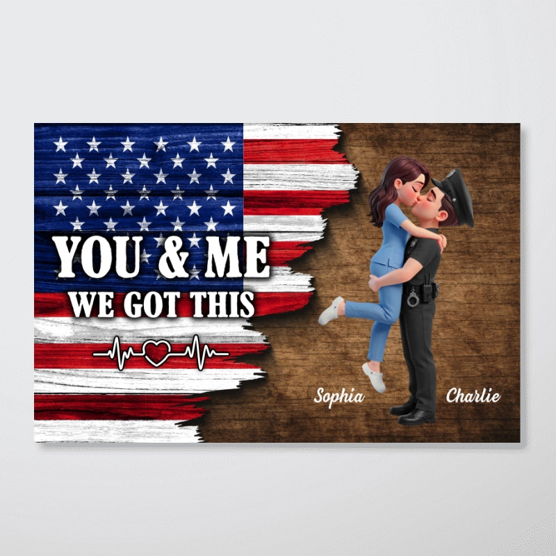Proud Hero Couple Forever Together Half Nation Flag - Personalized Poster - Valentine's Day Gift For Couple, For Him, For Her, Nurse, Police, Firefighter, Army