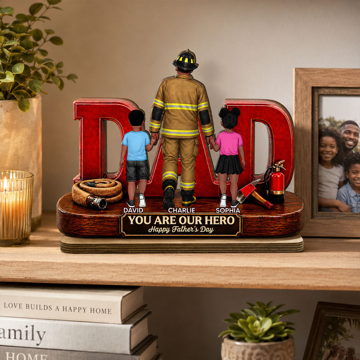 Proud Firefighter Dad You Are Our Hero - Personalized 2-Layered Wooden Plaque -  Gift For Dad