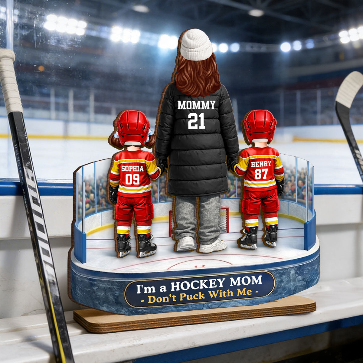 I'm A Hockey Mom Don't Puck With Me - Personalized 2-Layered Wooden Plaque - Gift For Hockey Mom