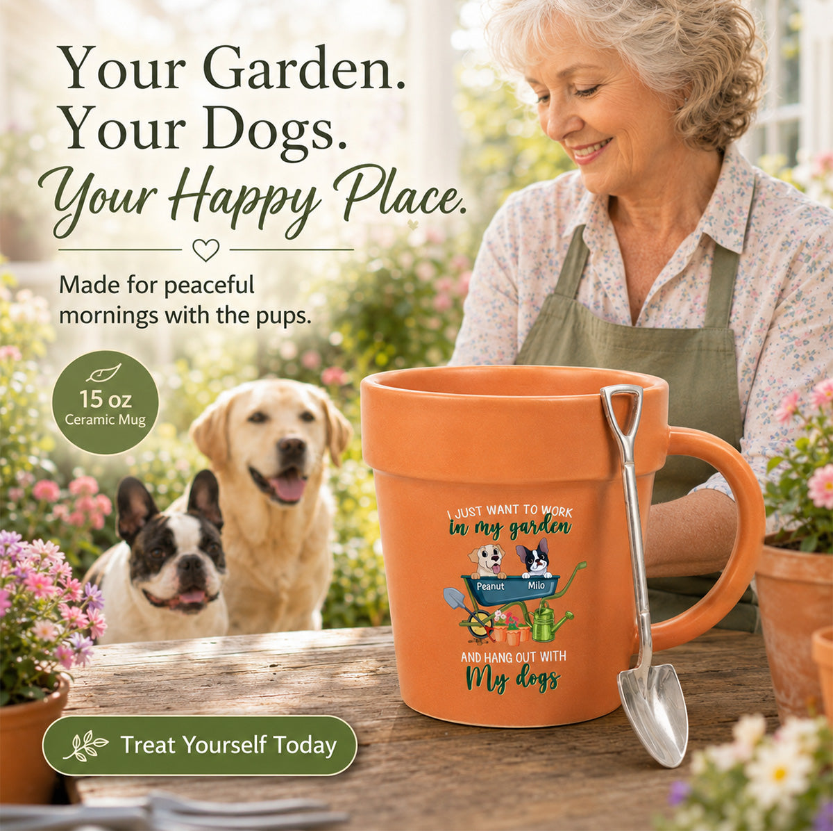 Just Want To Work In My Garden With My Dogs - Personalized Plant Pot Ceramic Mug - Gift For Gardening Lovers