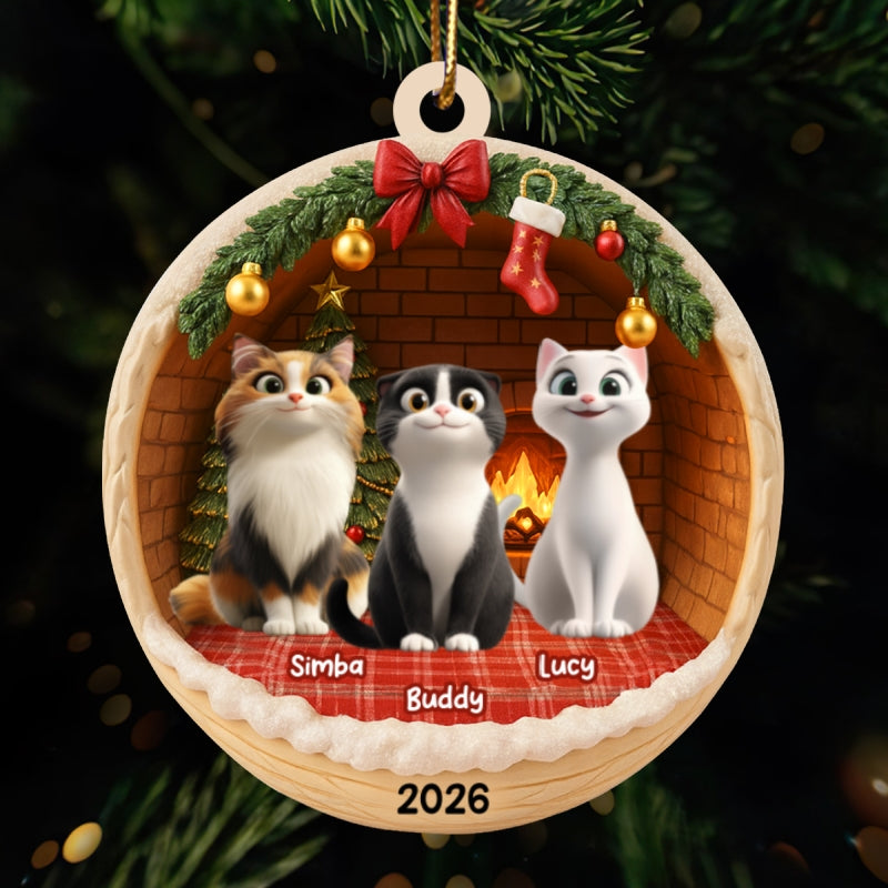 3D Effect Cozy Cat - Personalized Acrylic Ornament - Christmas Gift for Cat Lovers