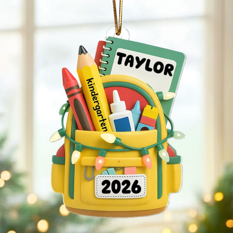 School Backpack Ornament 2026 - Personalized Acrylic Ornament - Christmas Gift for Kid, Grandkids