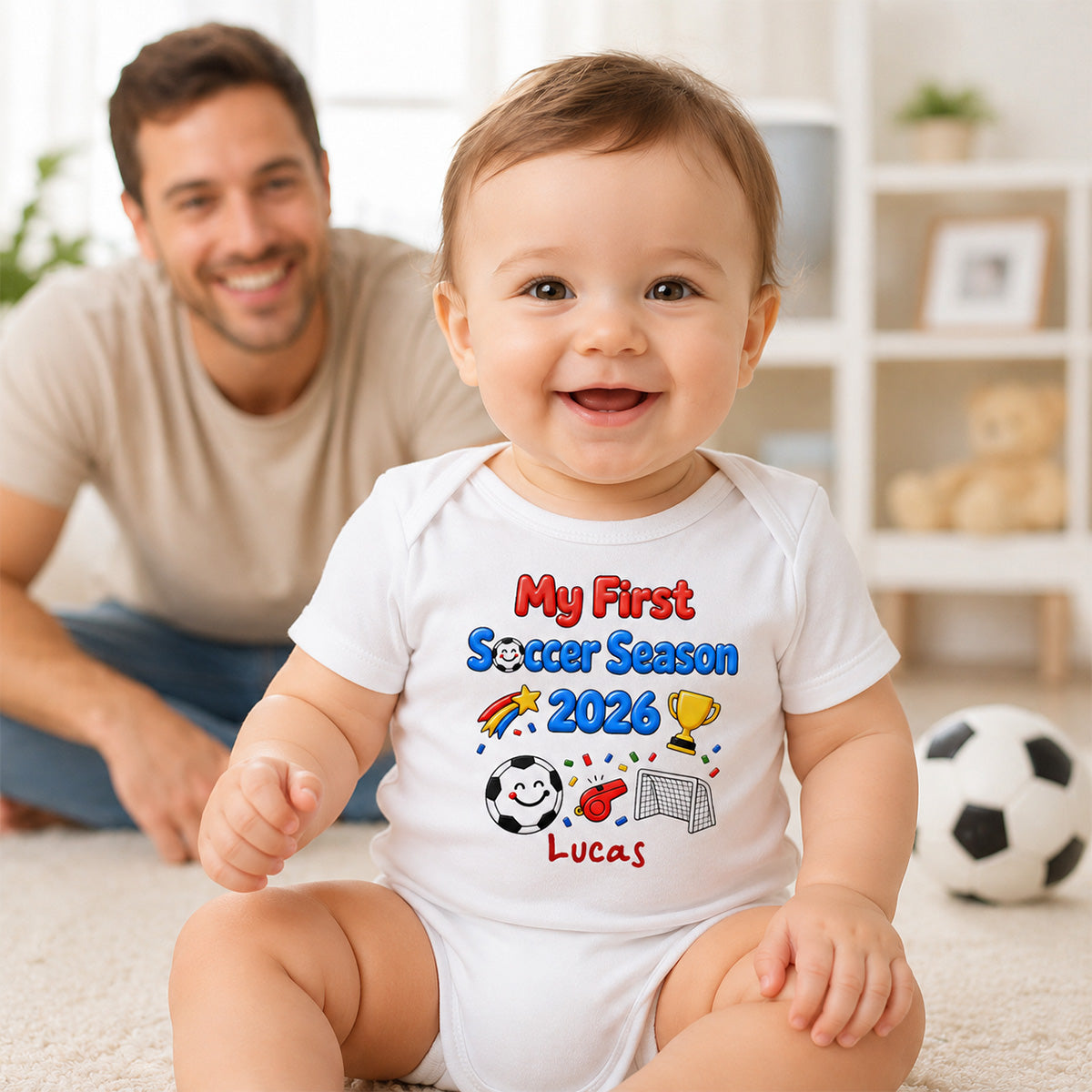 My First Soccer Season 2026 Baby Custom Name - Personalized Baby Apparel - 2026 Soccer World Champion Keepsake For Baby