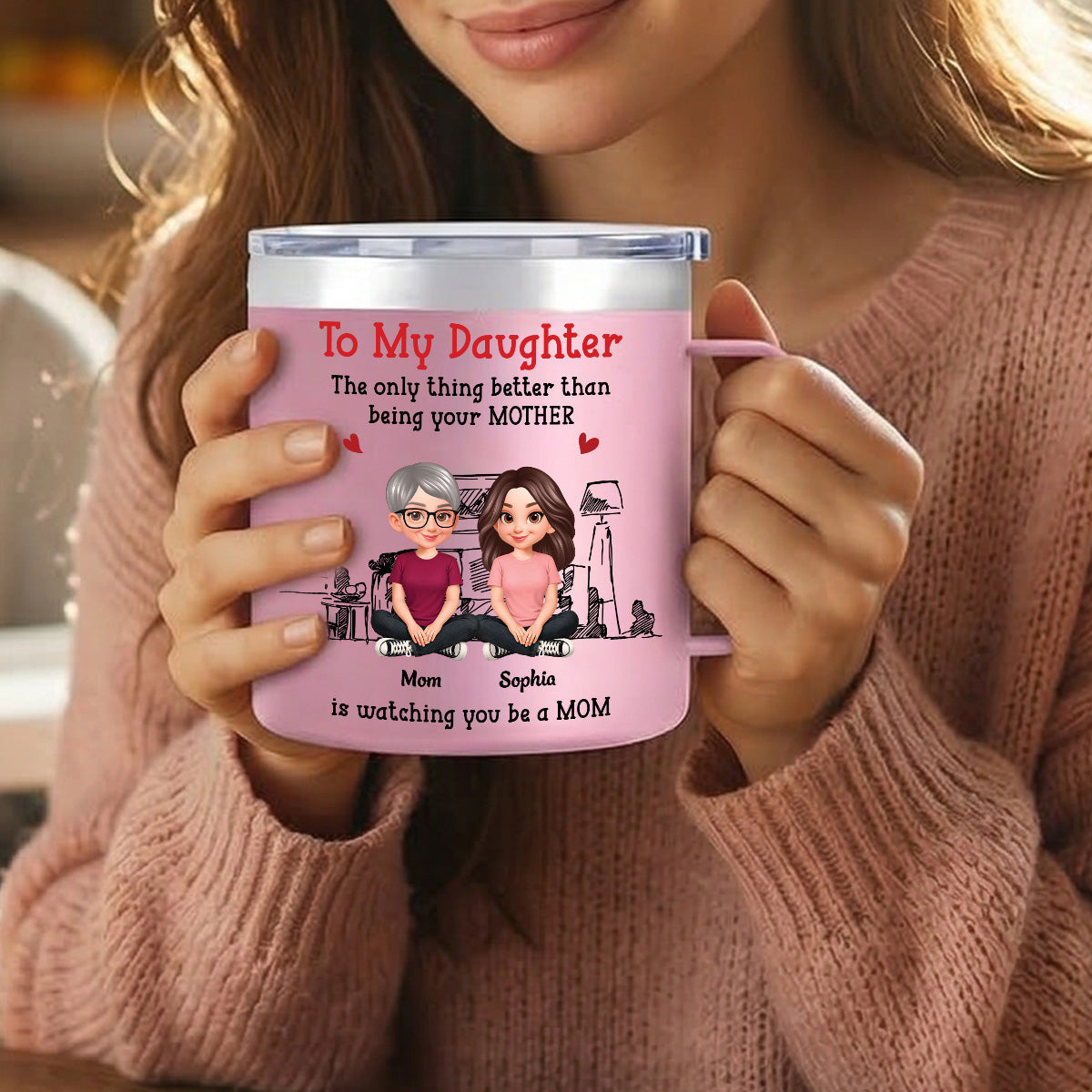 To My Daughter From Mom Dad - Personalized Tumbler With Handle - Heartfelt Mother's Day Gift For Daughter