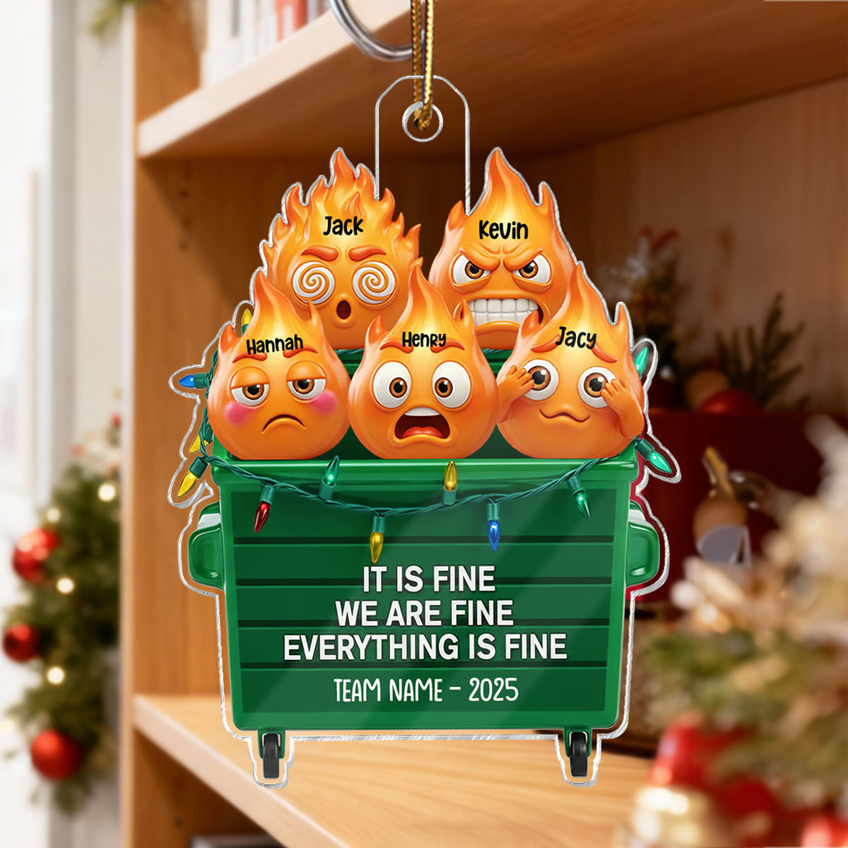 3D Effect Dumpster Fire Response Team - Personalized Acrylic Ornament - Funny Gift For Coworkers, Work Besties