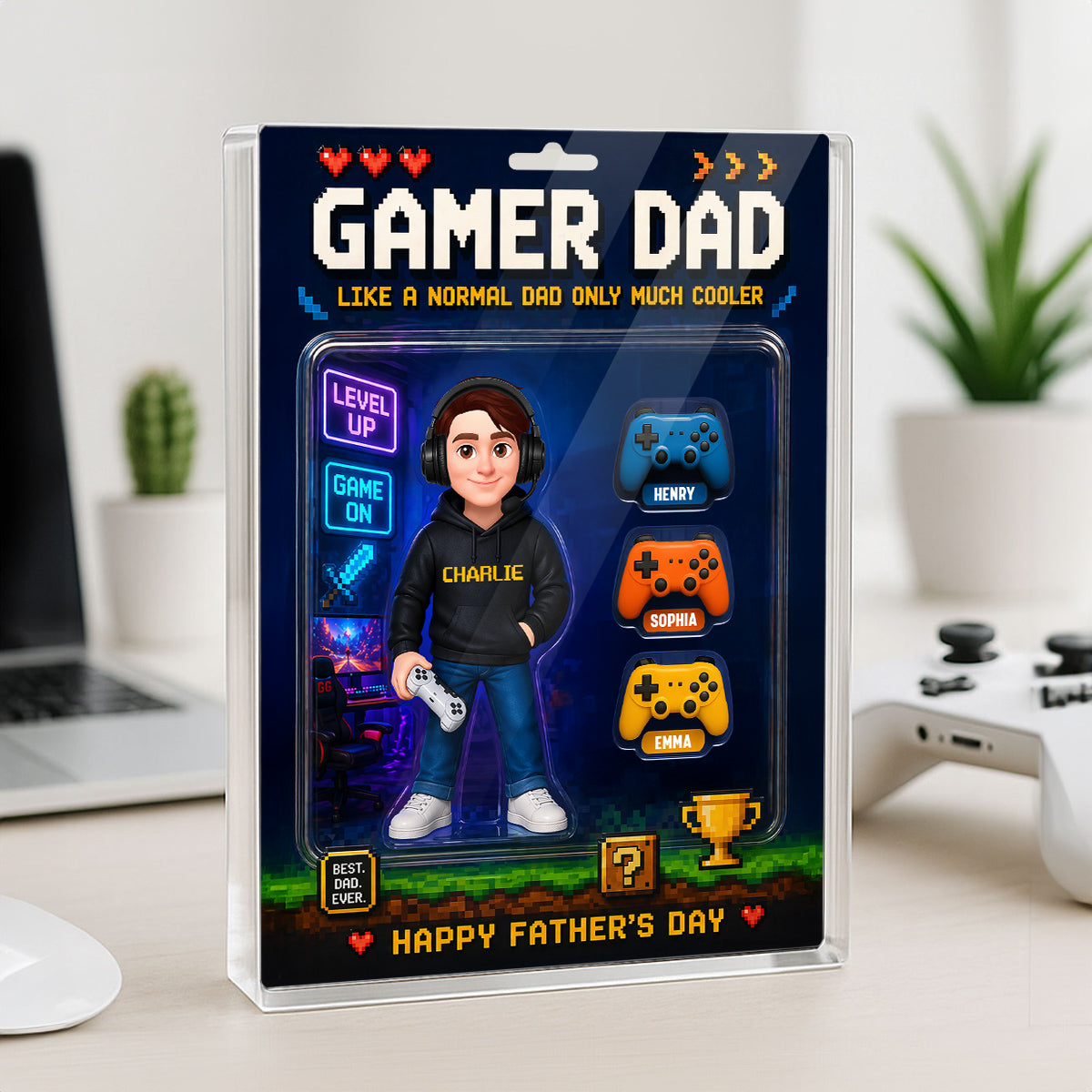Gamer Dad More Cooler - Personalized Acrylic Block Plaque -  Gift For Gamer Dad, Husband