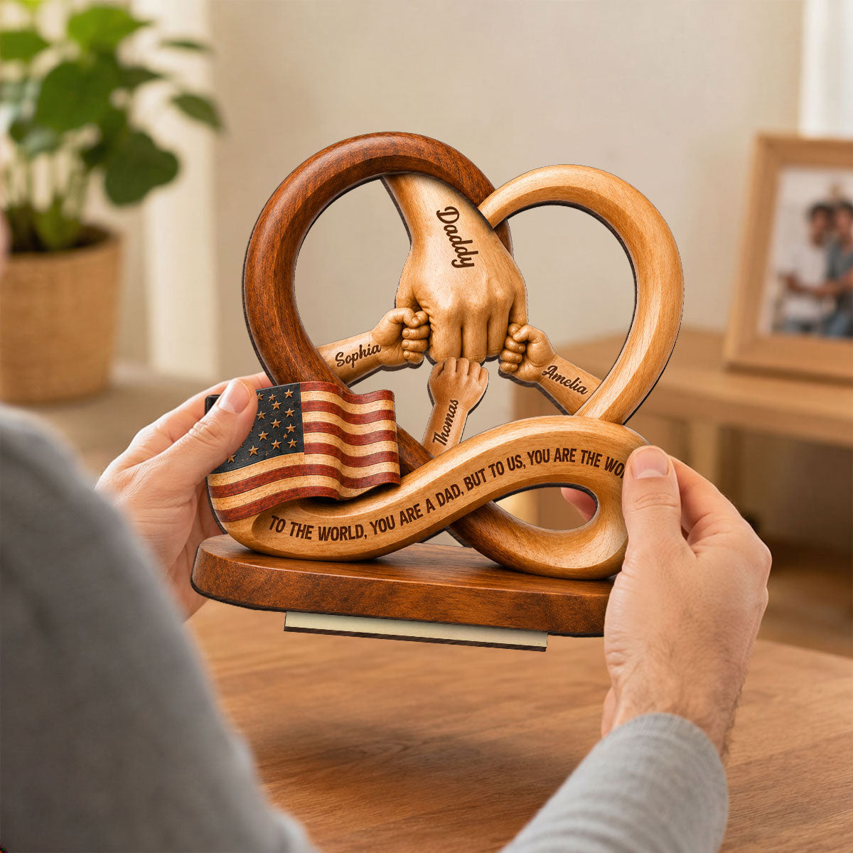 Dad to Us You Are the World - Personalized 2-Layered Wooden Plaque -  Gift for Dad, Husband