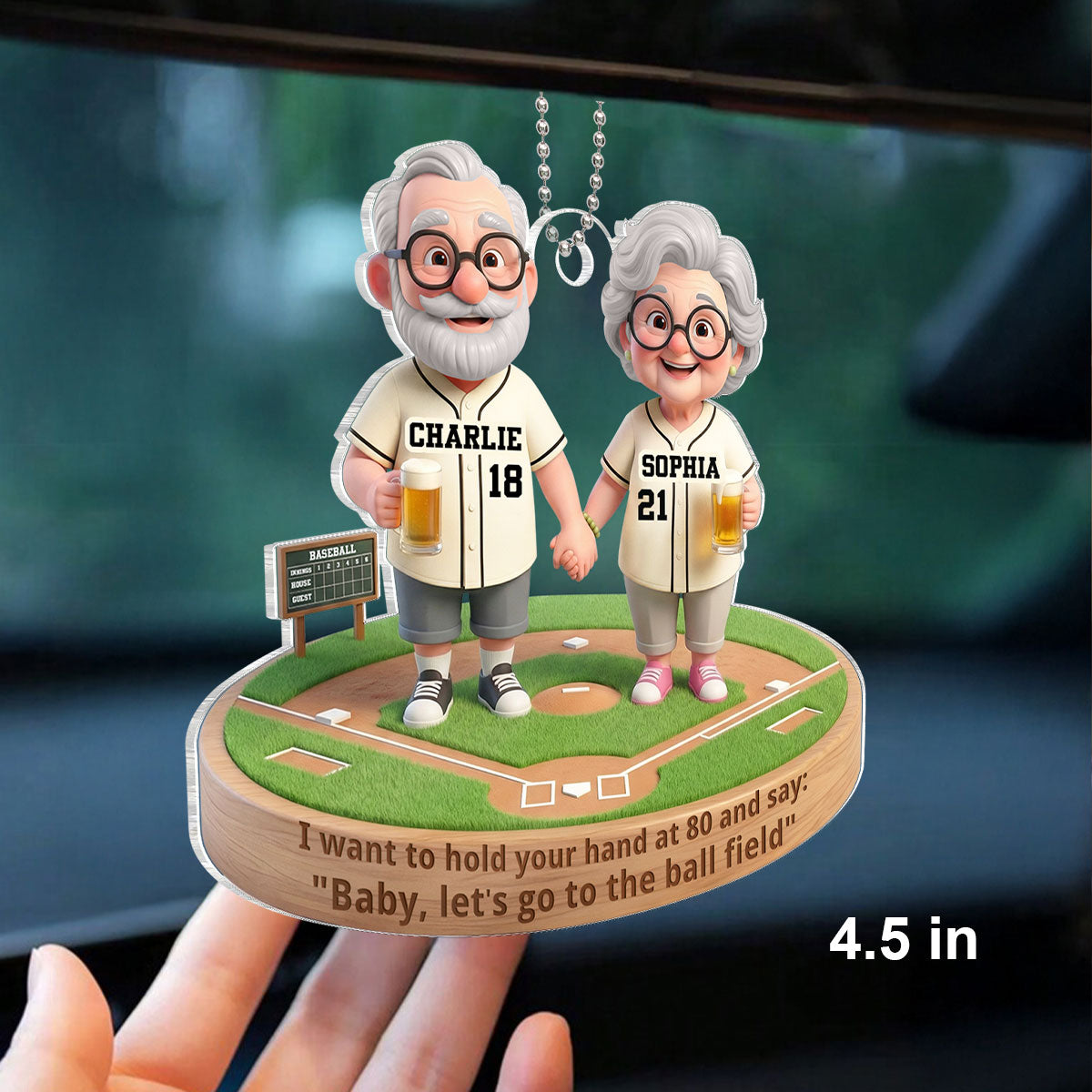 Baby Let's Go to the Ball Field Baseball Couple - Personalized Acrylic Car Hanger - Sentimental Gift for him, for her