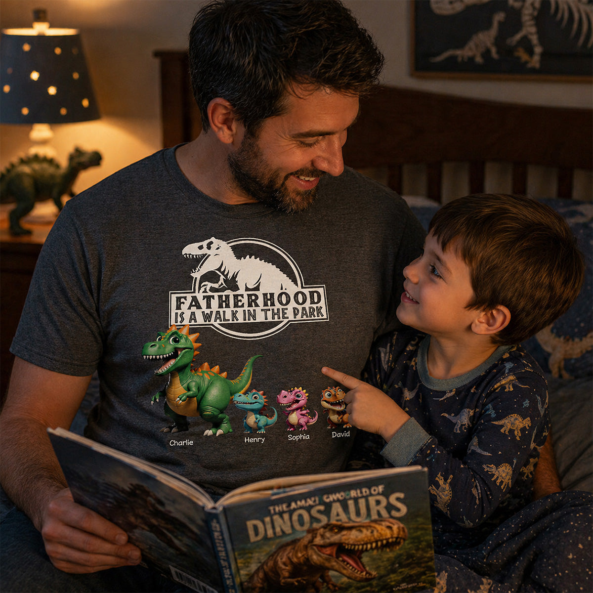 Fatherhood Is A Walk In The Park Cartoon Dinosaurs - Personalized Shirt - Father's Day Gift For Husband, Dad