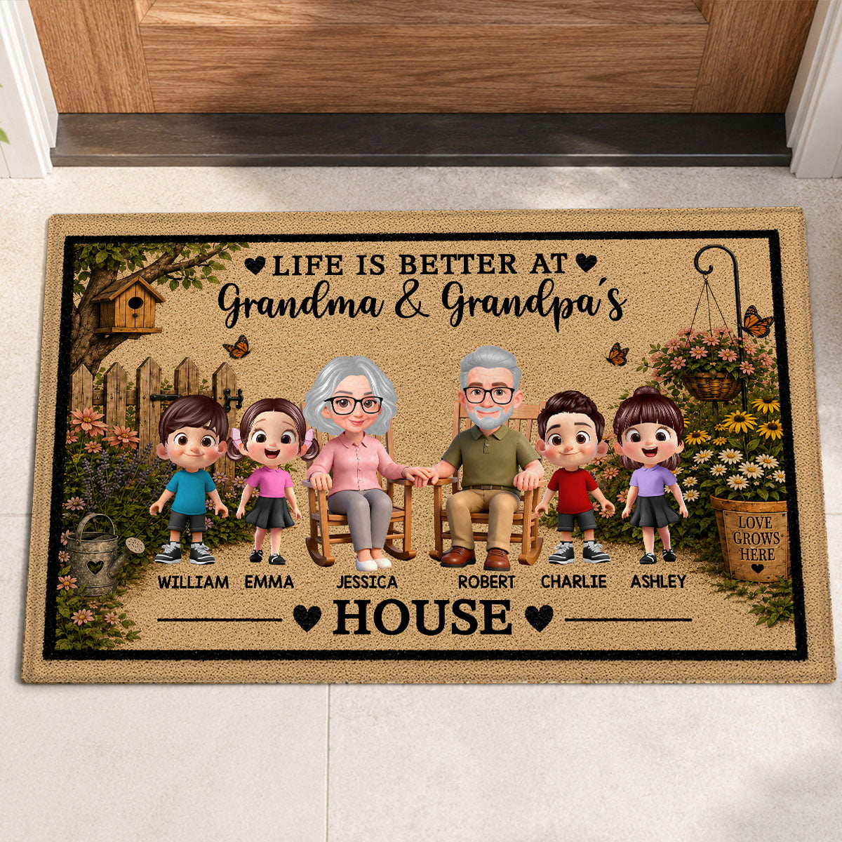 Life Is Better At Grandpa Grandma House - Personalized Doormat - Gift For Grandparents, Spring Summer Decoration