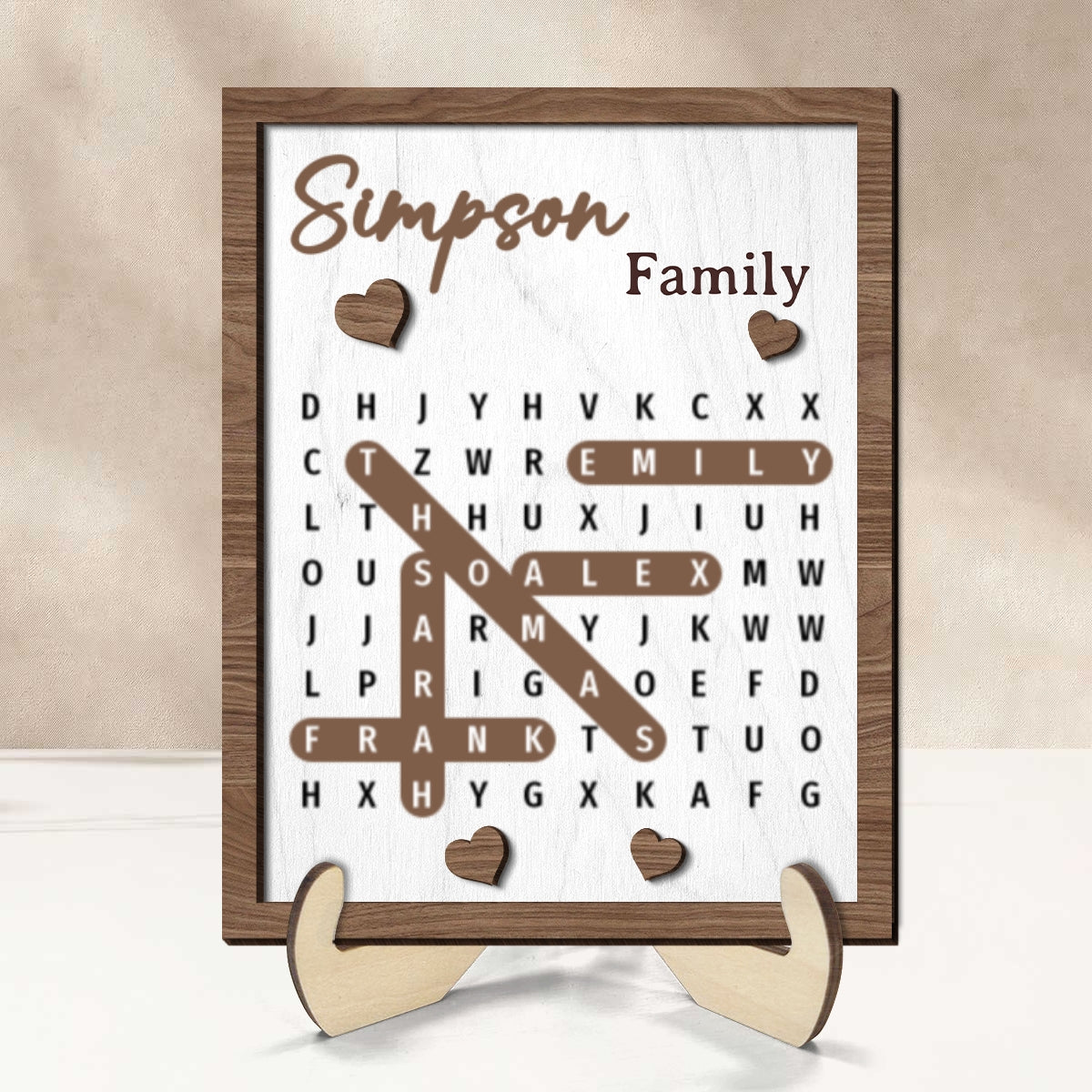 Family Word Search Puzzle Sign - Personalized 2-Layered Wooden Plaque - Gift for Mom, Dad, Grandparents