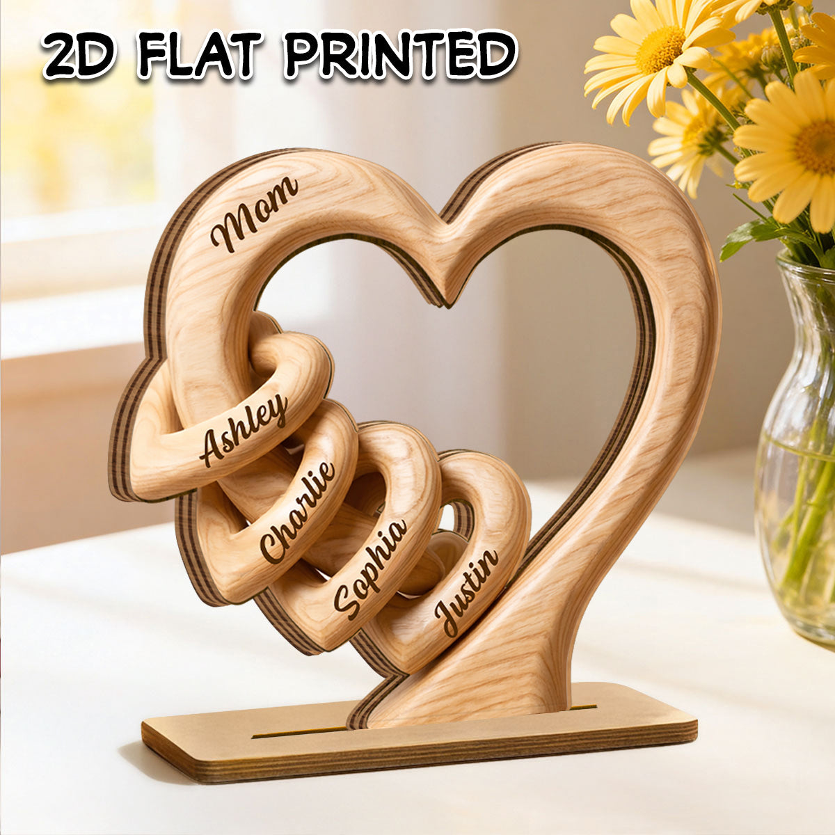 Mom Grandma Heart 2D Flat Plaque - Personalized 2-Layered Wooden Plaque - Sentimental Mother's Day Gift for Mom, Wife