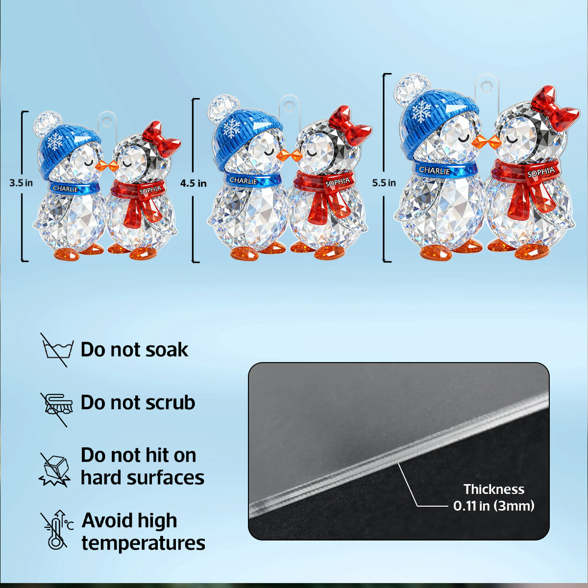 3D Crystal Effect Christmas Penguins Couple - Personalized Acrylic Ornament - Heartwarming Christmas Gift for Couple