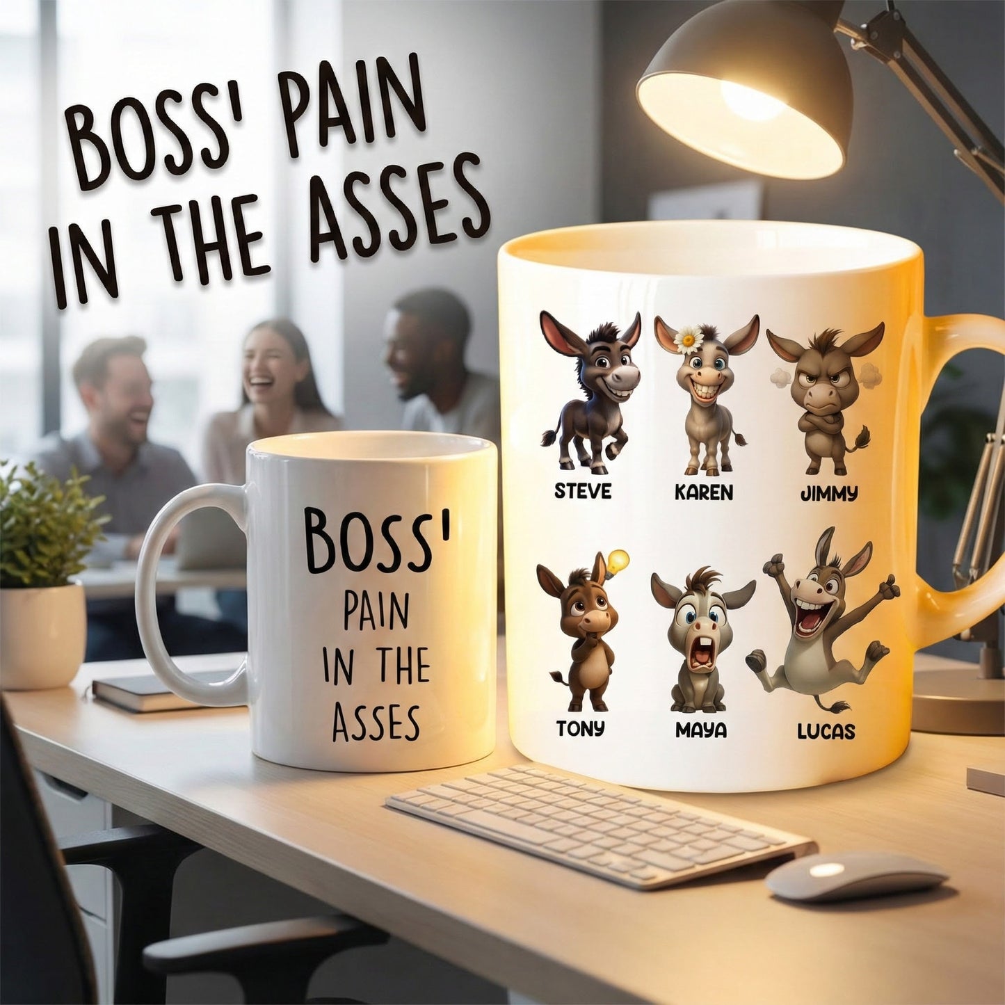 Boss Pain in the Asses, Funny Donkey Office Decoration - Personalized Mug - Custom Employee Gift Exchange, White Elephant Gift