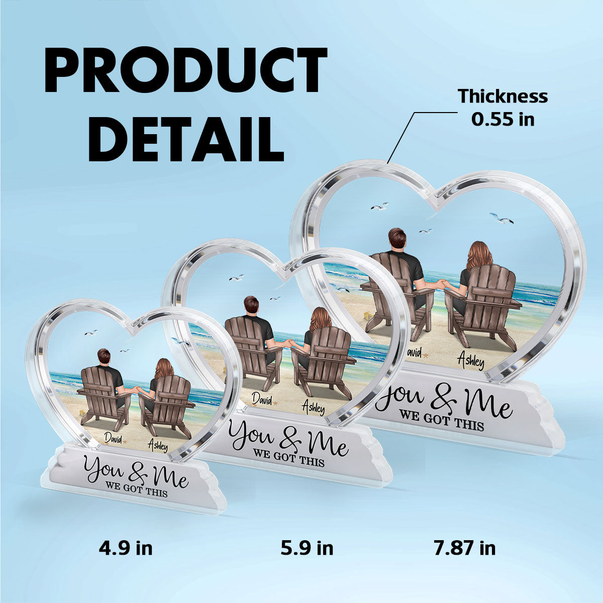 Couple Sitting Back View Beach Landscape 2D Flat - Personalized Acrylic Block Plaque - Anniversary, Birthday Gift For Him, Gift For Her
