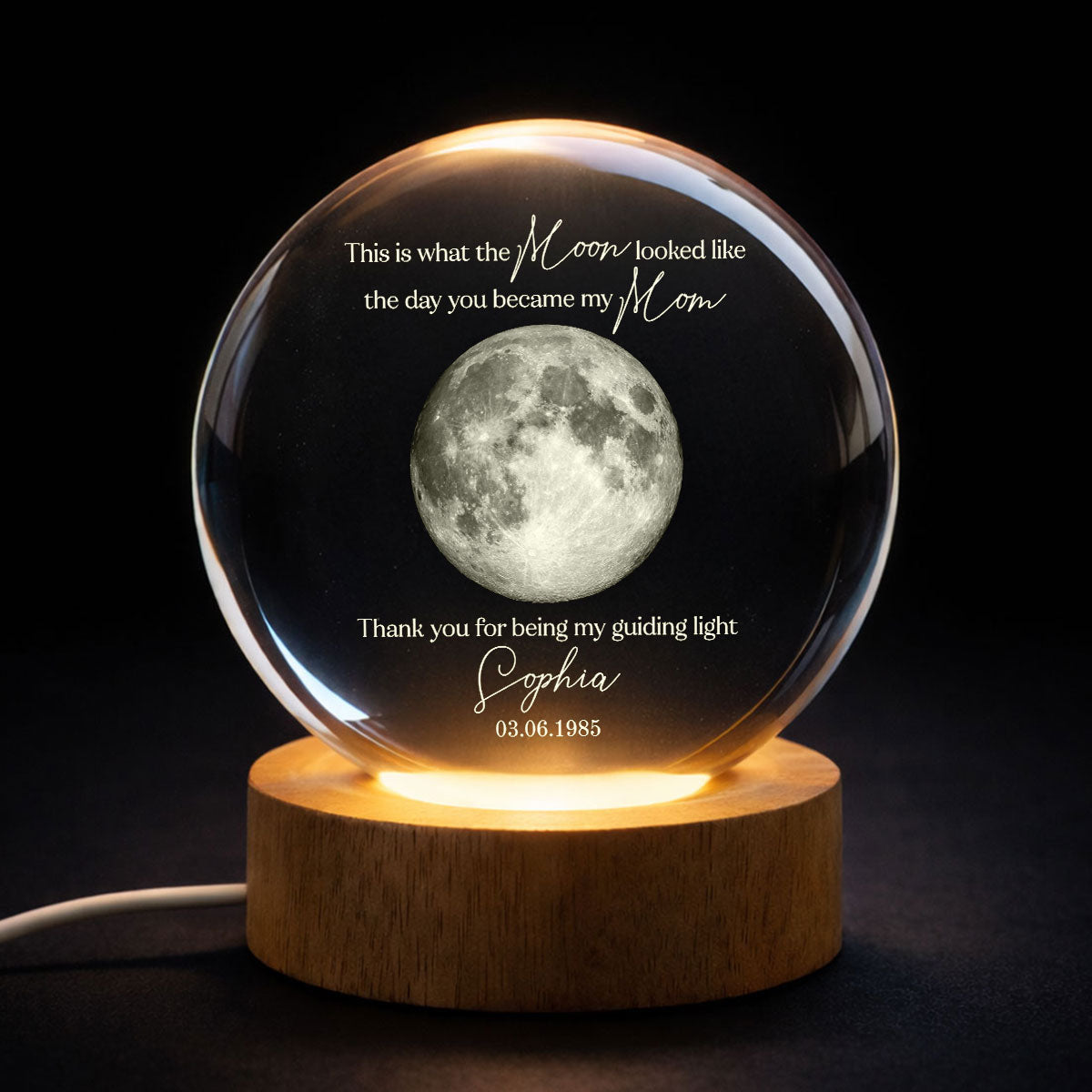 Thank You for Being My Guiding Light Mom - Personalized Crystal Ball LED Night Light - Sentimental Mother's Day Gift for Mom