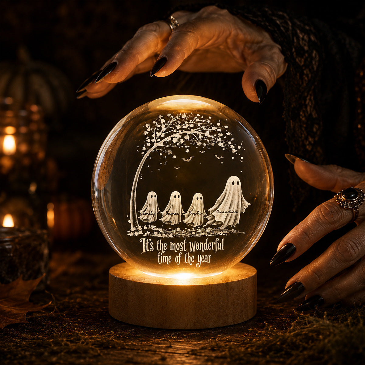 The Most Wonderful Time Of The Year Grandma Grandkids Ghosts - Personalized Crystal Ball Night Light