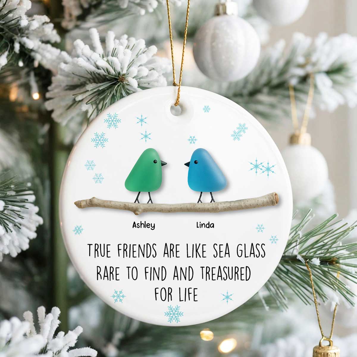 Friendship Sea Glass Pattern Birds - Personalized Ceramic Ornament - Unique Christmas Gift for Best Friends