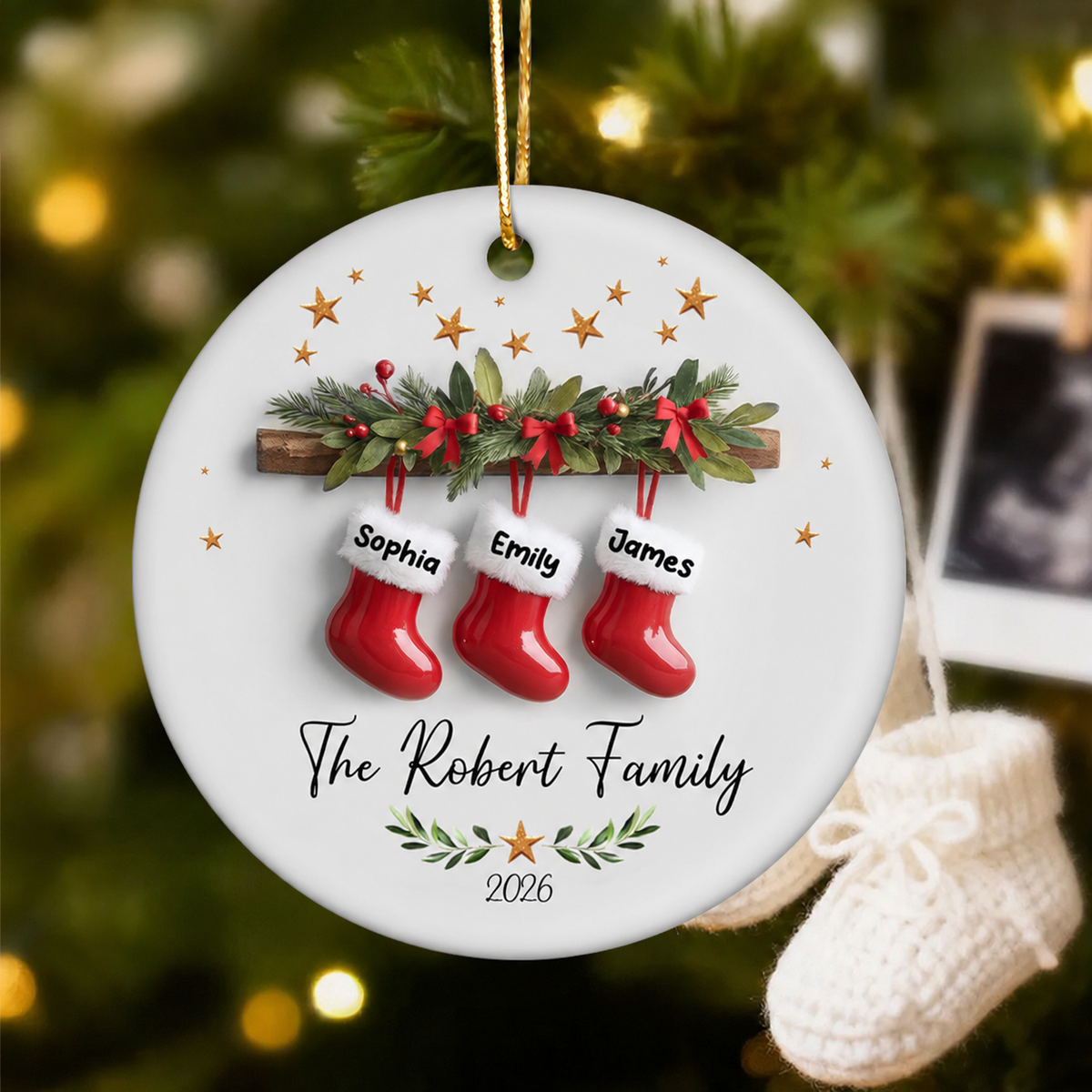 Christmas Stockings 3D Effect - Personalized Ceramic Ornament - Christmas Tree Decor For Family