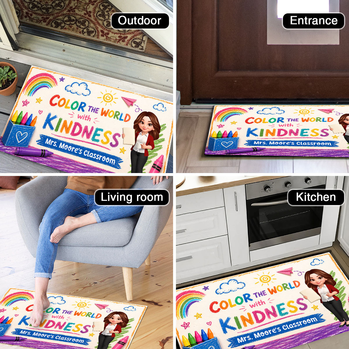 Colour The World With The Kindness - Personalized Doormat - Back To School Gift For Teacher, Classroom Decor