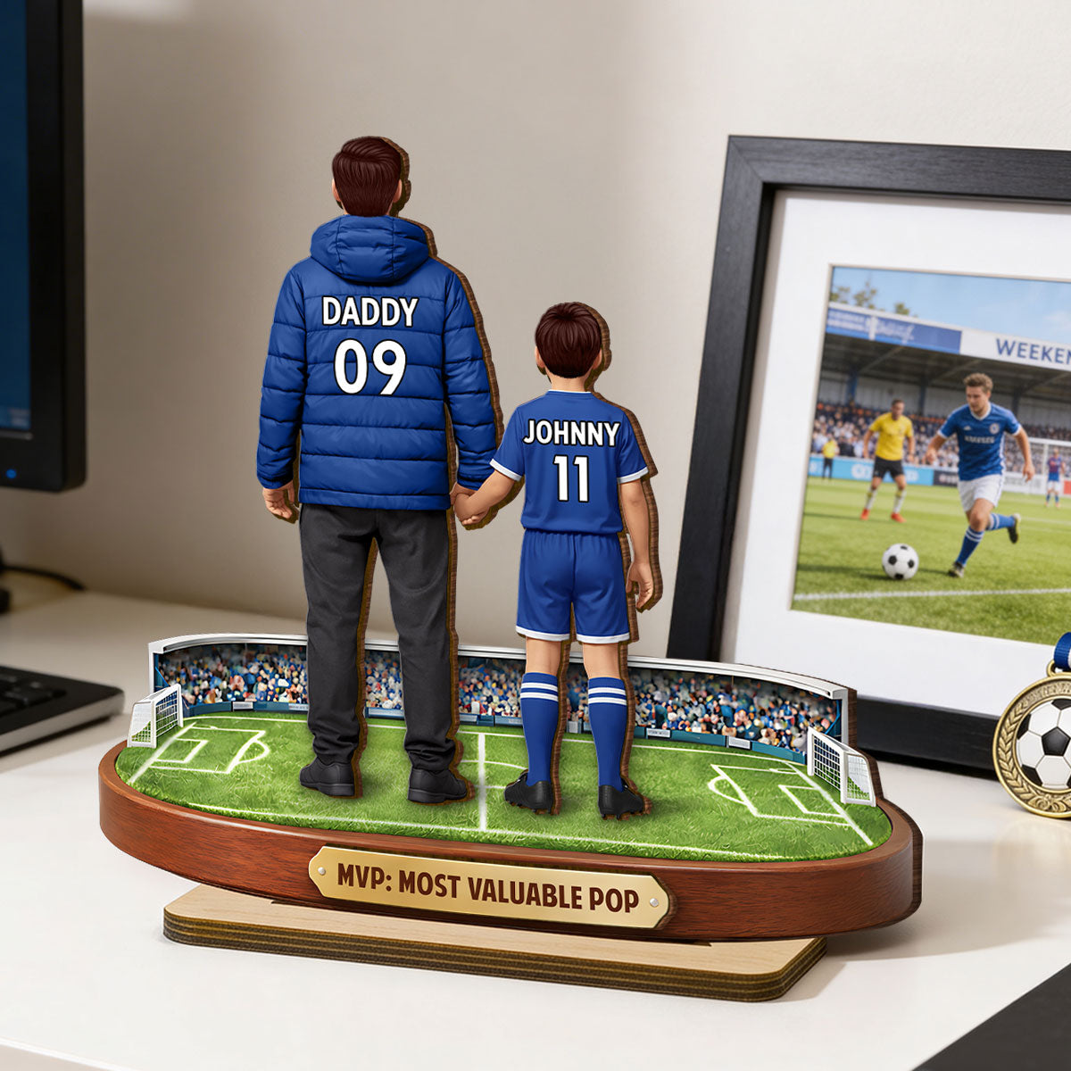 MVP Most Valuable Pop Soccer Dad - Personalized 2-Layered Wooden Plaque - Gift For Soccer Dad, Gift For Husband