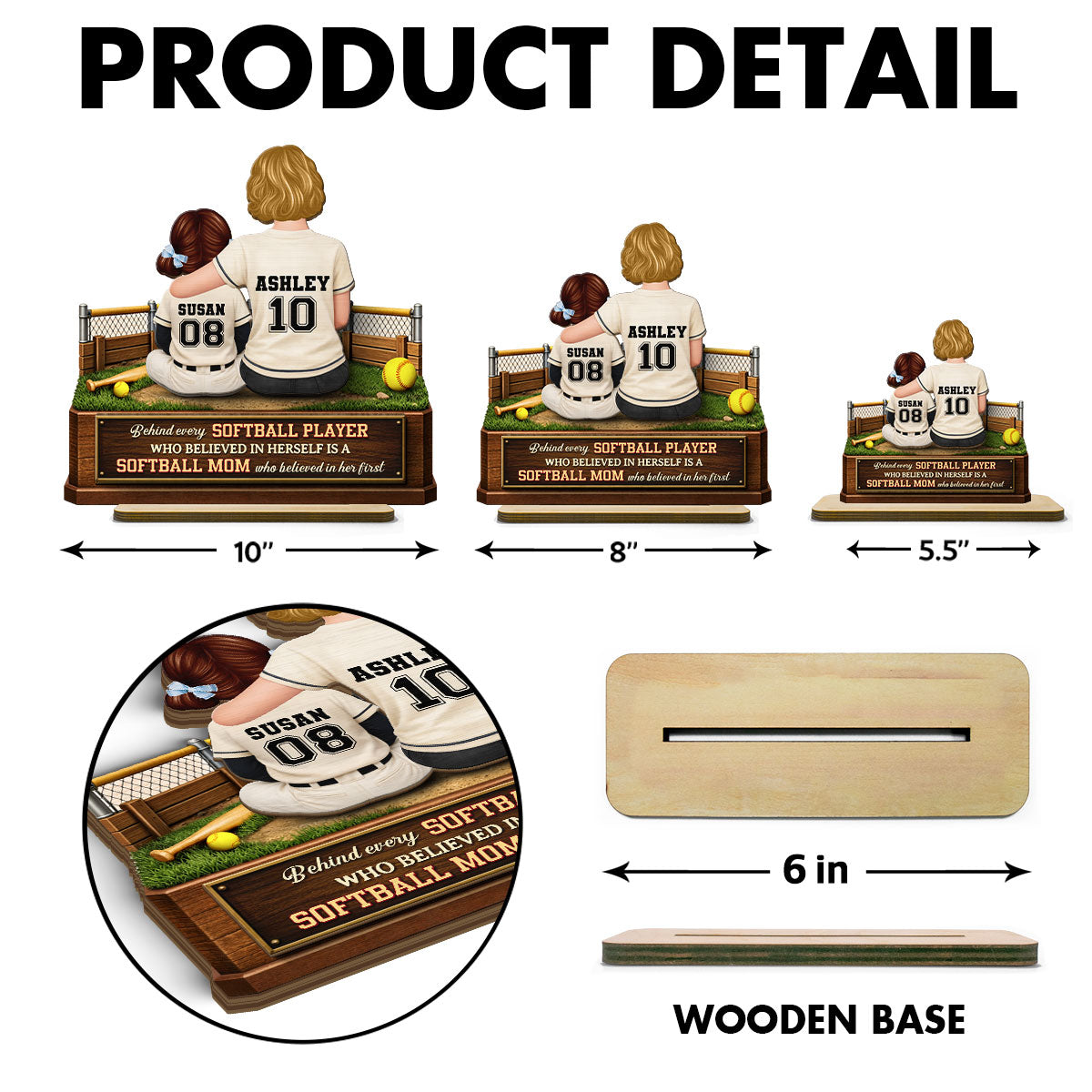 Behind Every Baseball Player is a Mom - Personalized 2-Layered Wooden Plaque - Heartfelt Gift for Mom