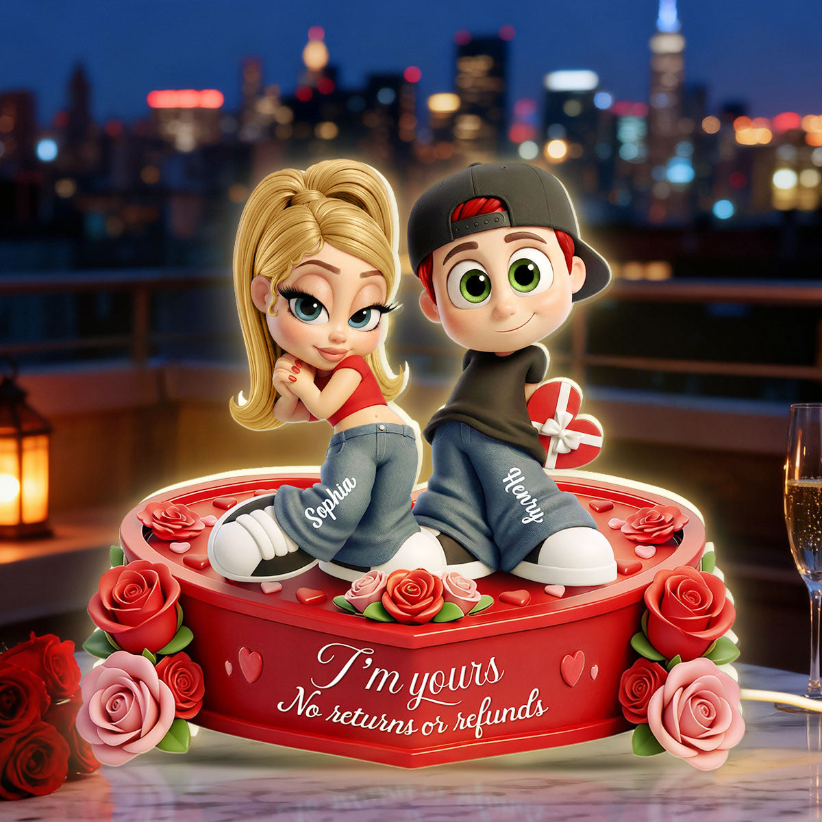 Y2K Couple 3D Cartoon Effect - Personalized Light Box - Sentimental Valentine's Day Gift for him, for her