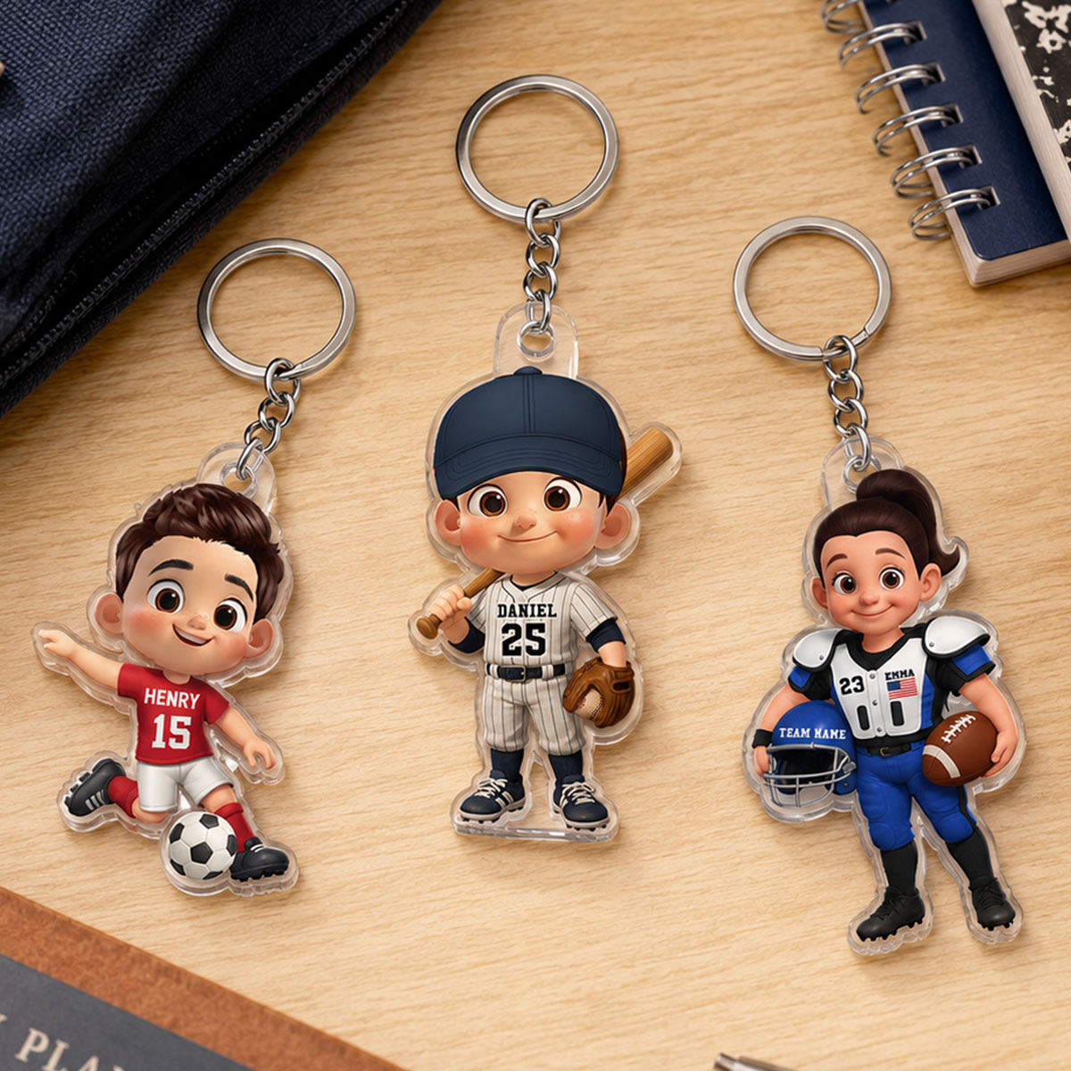 Trending Sport Soccer Football Baseball Player - Personalized Acrylic Keychain - Daily Use Back to School Birthday Gift for Boys Girls