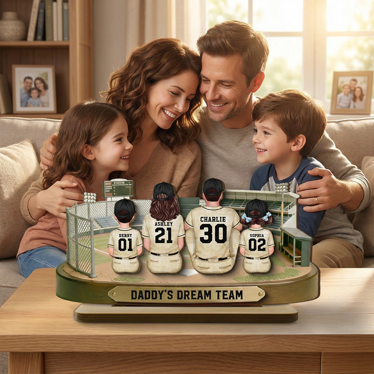 Baseball Family Daddy's Mommy's Dream Team - Personalized 2-Layered Wooden Plaque -  Gift For Baseball Dad, Mom