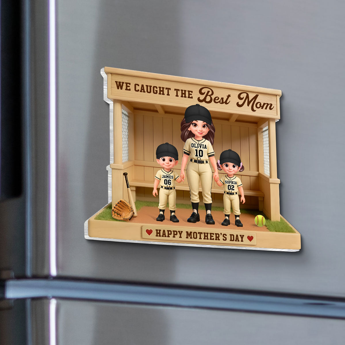 We Caught The Best Mom Baseball Softball Dugout - Personalized Acrylic Fridge Magnet - Mother's Day Gift For Baseball Mom