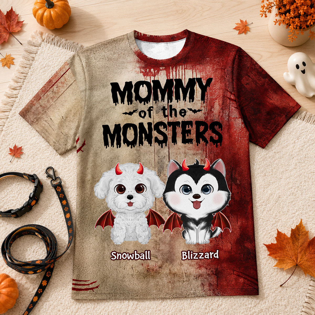 Halloween Theme Mommy Daddy Of The Monsters Dogs - Personalized Shirt - Halloween Gift For Dog Lovers