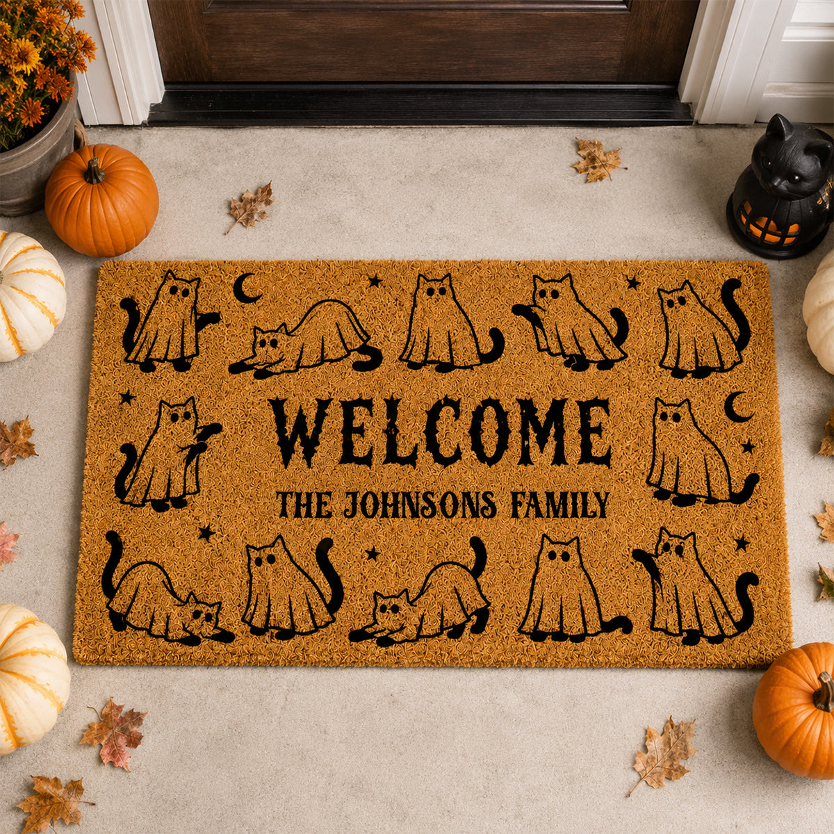 Ghost Spooky Cats Halloween - Personalized Doormat - Halloween Decor Gift, Gift For Cat Lovers