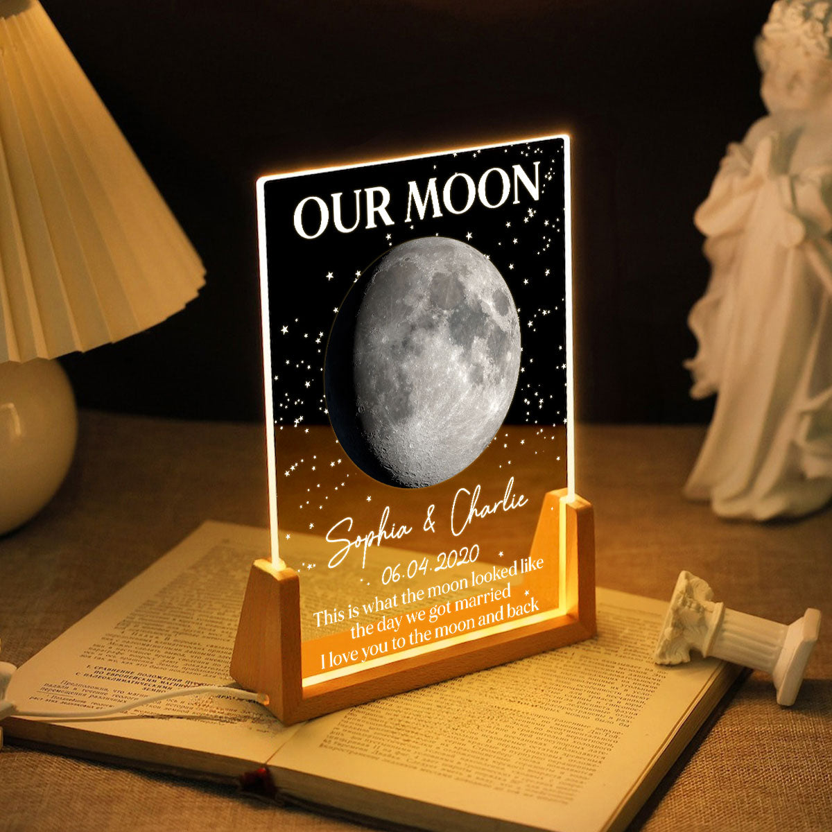 Couple Moon Phase This Is What The Moon Looked Like - Personalized Acrylic LED Night Light - Wedding Anniversary Gift For Couple