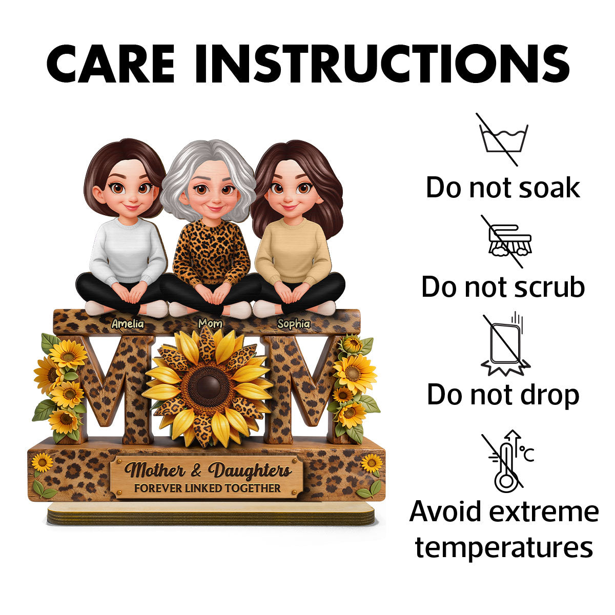 Beautiful Leopard Sunflower You Are My Sunshine MOM And Daughters Sons - Personalized 2-Layered Wooden Plaque - Gift For Mom