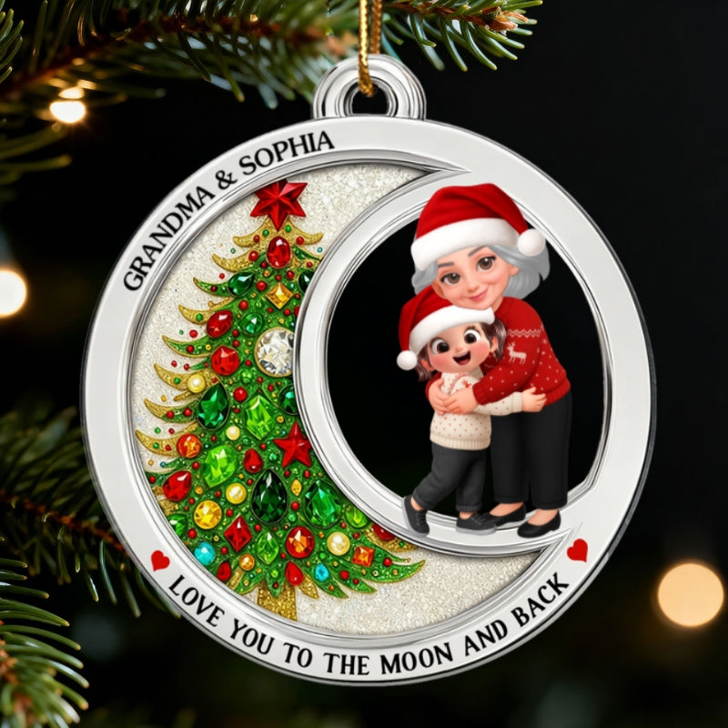 2D Flat Crystal Effect Love To The Moon Grandma Hugging Grandkid - Personalized Acrylic Ornament
