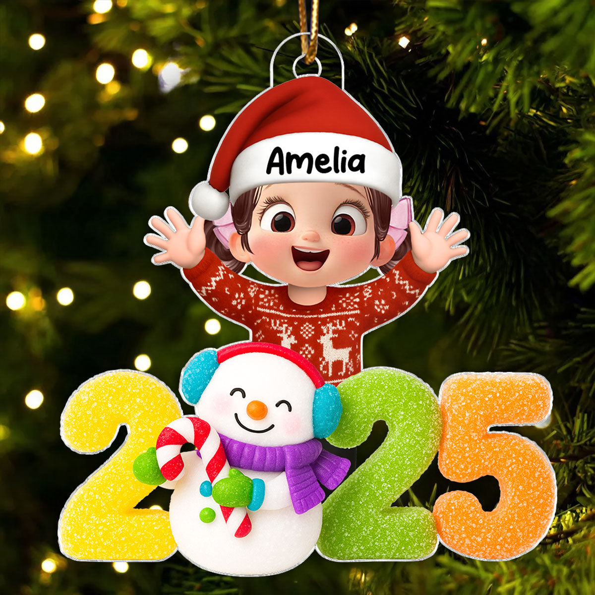 Cute Kid Candy 2025 - Peronalized Acrylic Orrnament - Christmas Gift for Kid, Grandkids