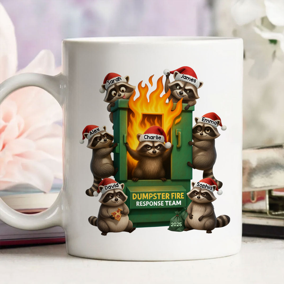 Cunning Raccoon Office Chaos Dumpster Fire Response Team - Personalized Mug - Funny Holiday Gift for Coworkers