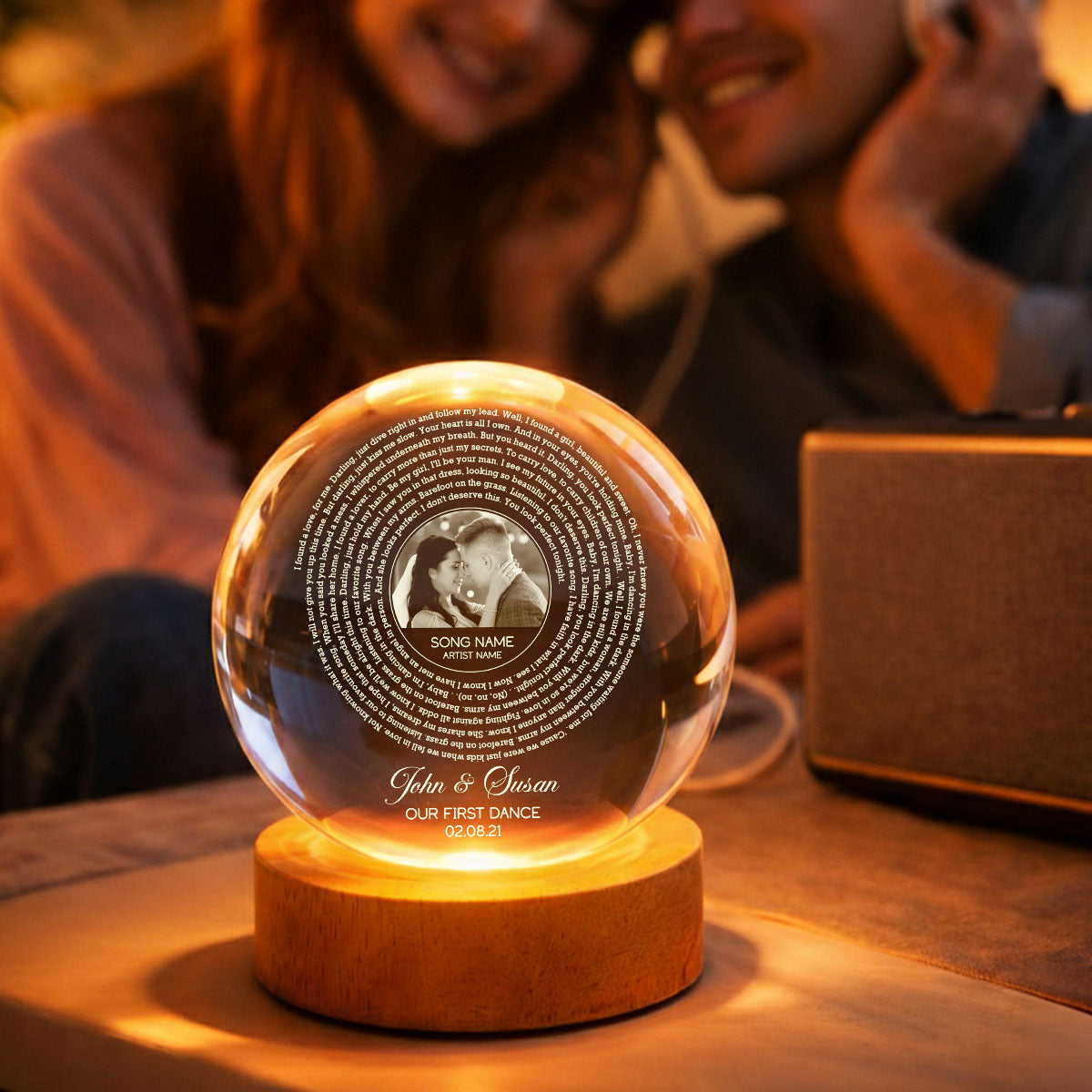 Custom Song Lyrics Our Favorite Song - Personalized Crystal Ball LED Night Light - Sentimental Valentine's Day Gift for her, for him