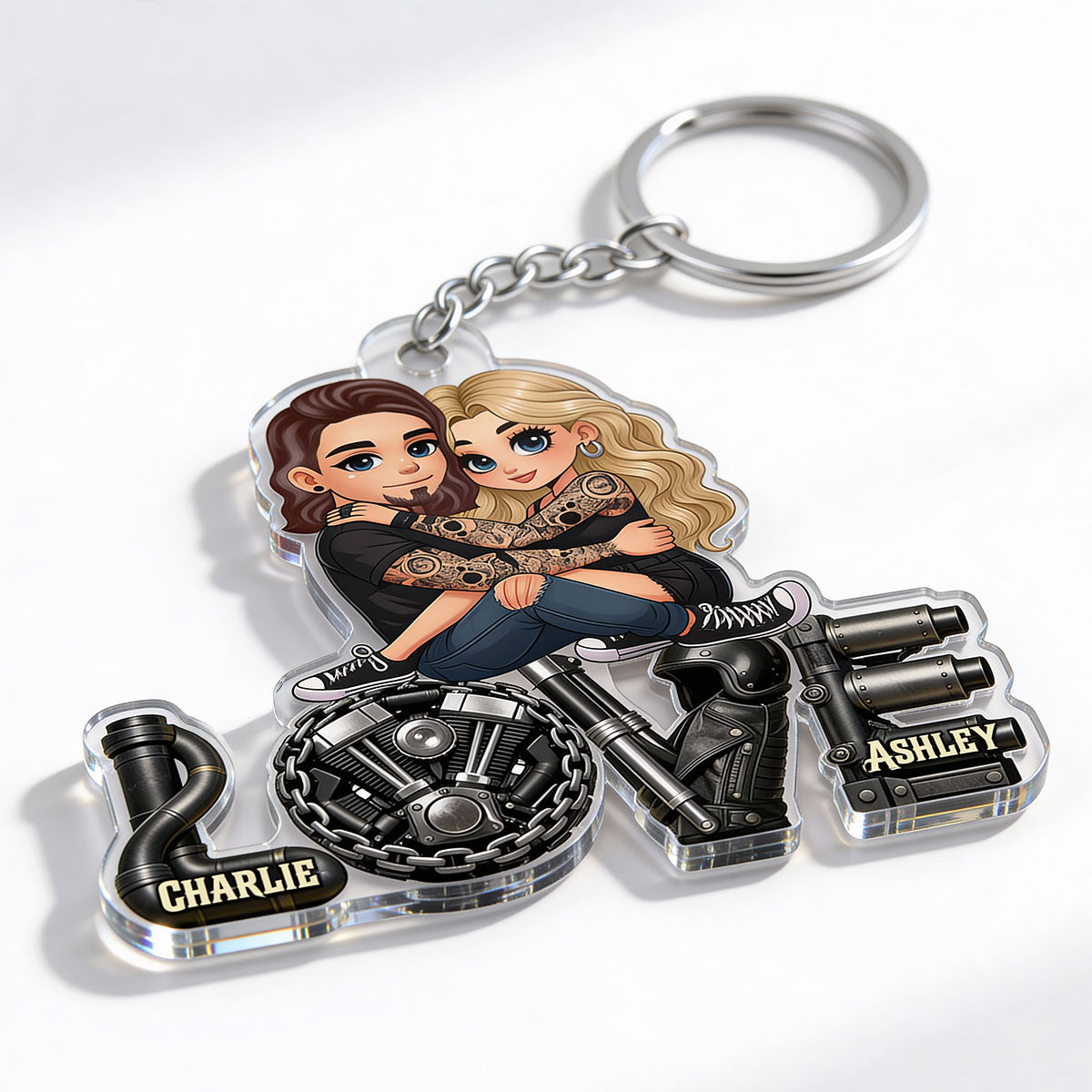 Biker Couple Together - Personalized Acrylic Keychain - Gift For Bikers, Gift For Him, For Her