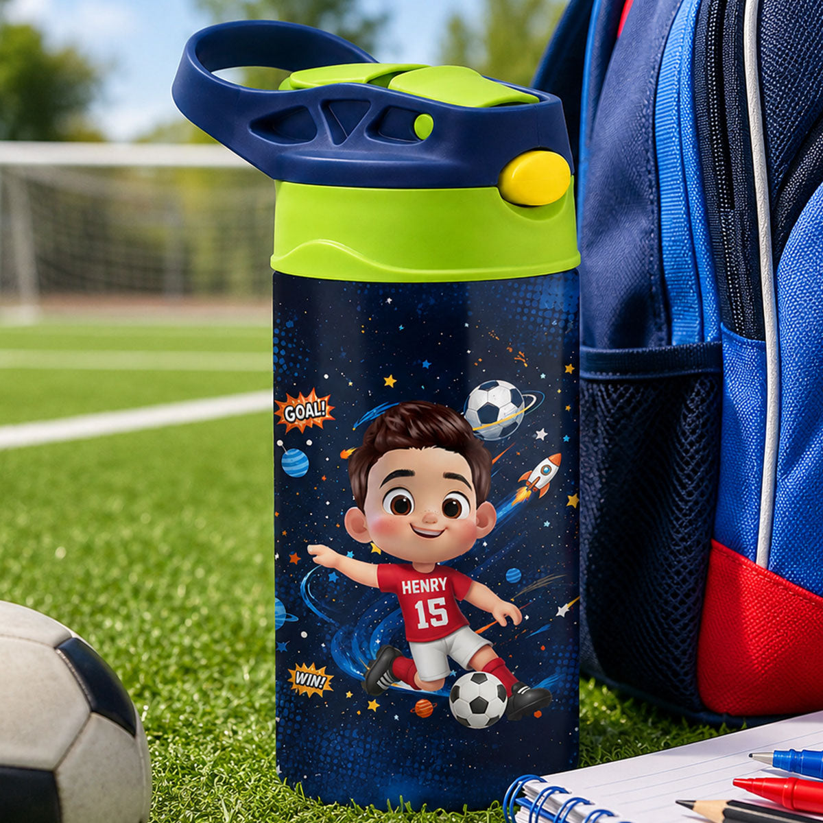 On-trend Soccer Design for Boys Girls - Personalized Kid Water Bottle - Back to School Gift for Kids