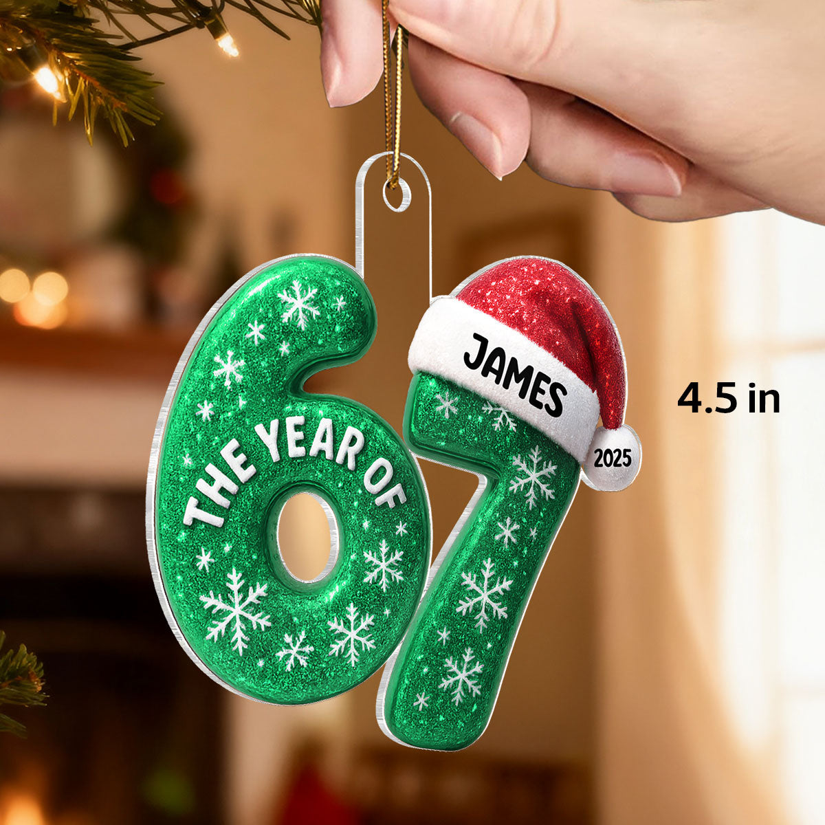 3D Glitter Effect 67 Six Seven 2025 Slang - Personalized Acrylic Ornament - Funny Christmas Gift For Teen, Grandkid, Gen Alpha