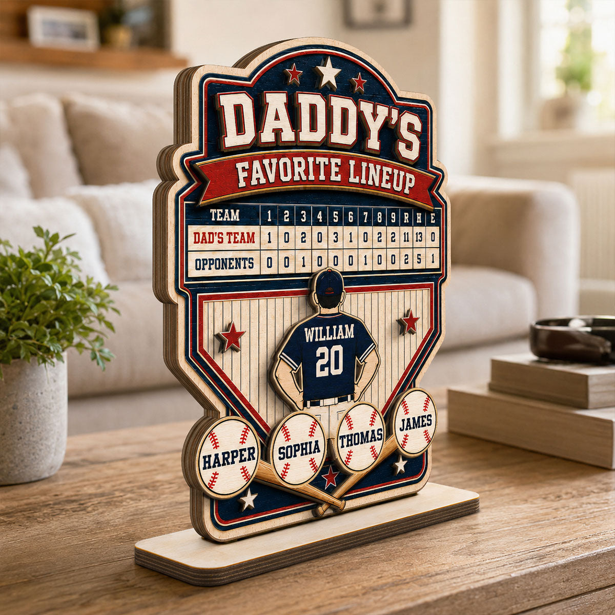 Baseball Dad Favorite Lineup - Personalized Wooden Plaque -  Gift for Dad, Husband