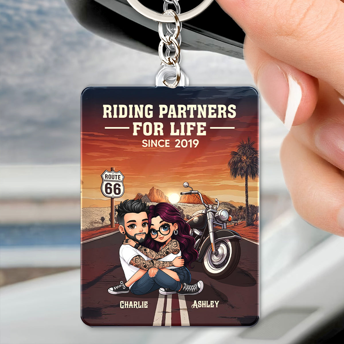 Bikers Couple Riding Partners for Life - Personalized Acrylic Keychain - Gift for Him, Gift for Her